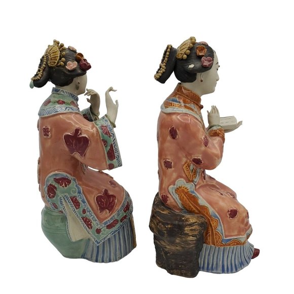Shiwan Shi Wan Porcelain Figurines Ladies  Musicians Geisha Seated Chinese Women - Picture 4 of 12